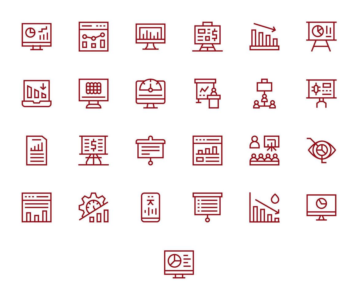 Charts Icon Set with 25 Regular Line 256x256 Pixel Optimized Graphics vector