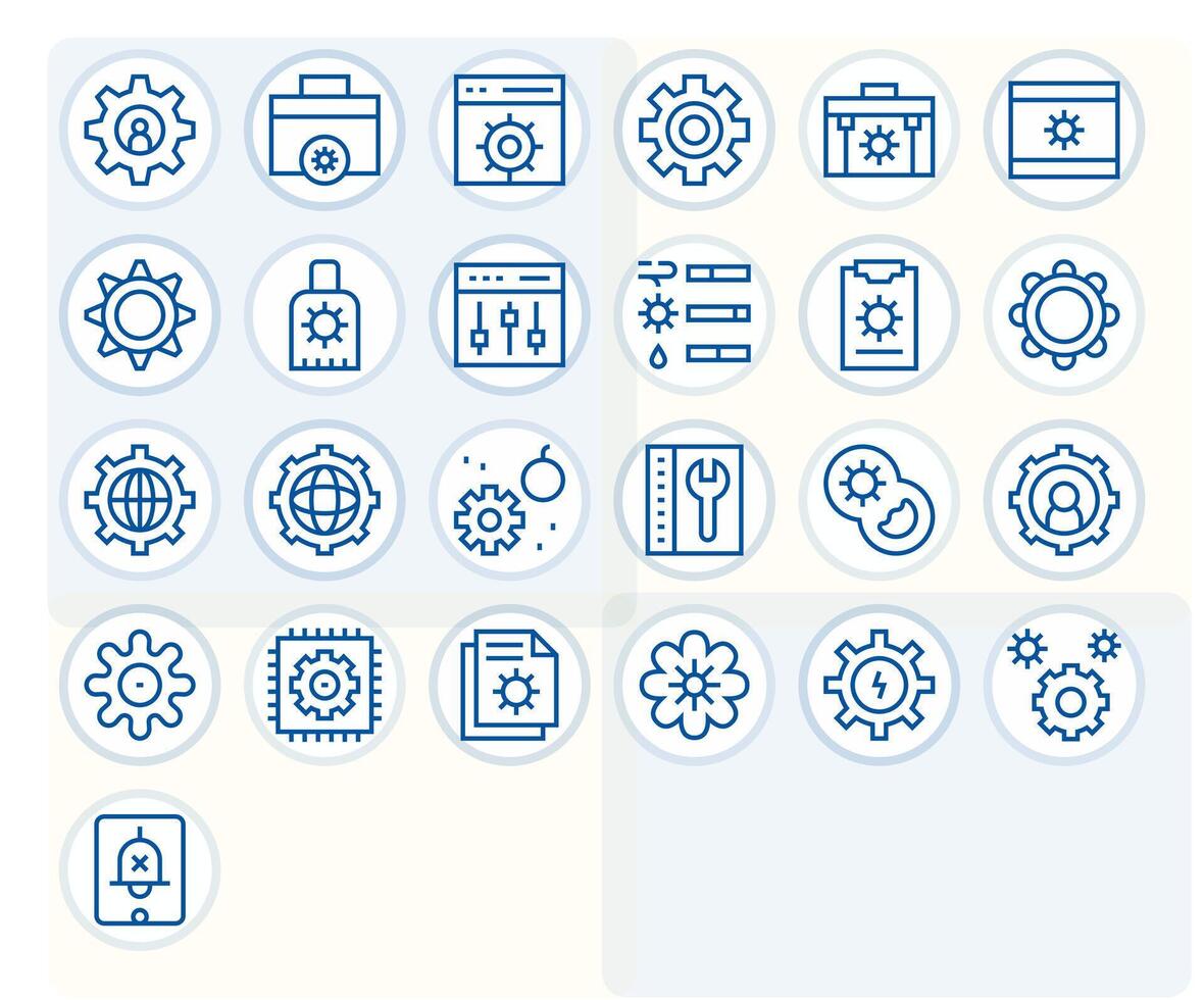 System Settings Visual Pack containing 25 Regular Line Grid Fitted Icons vector