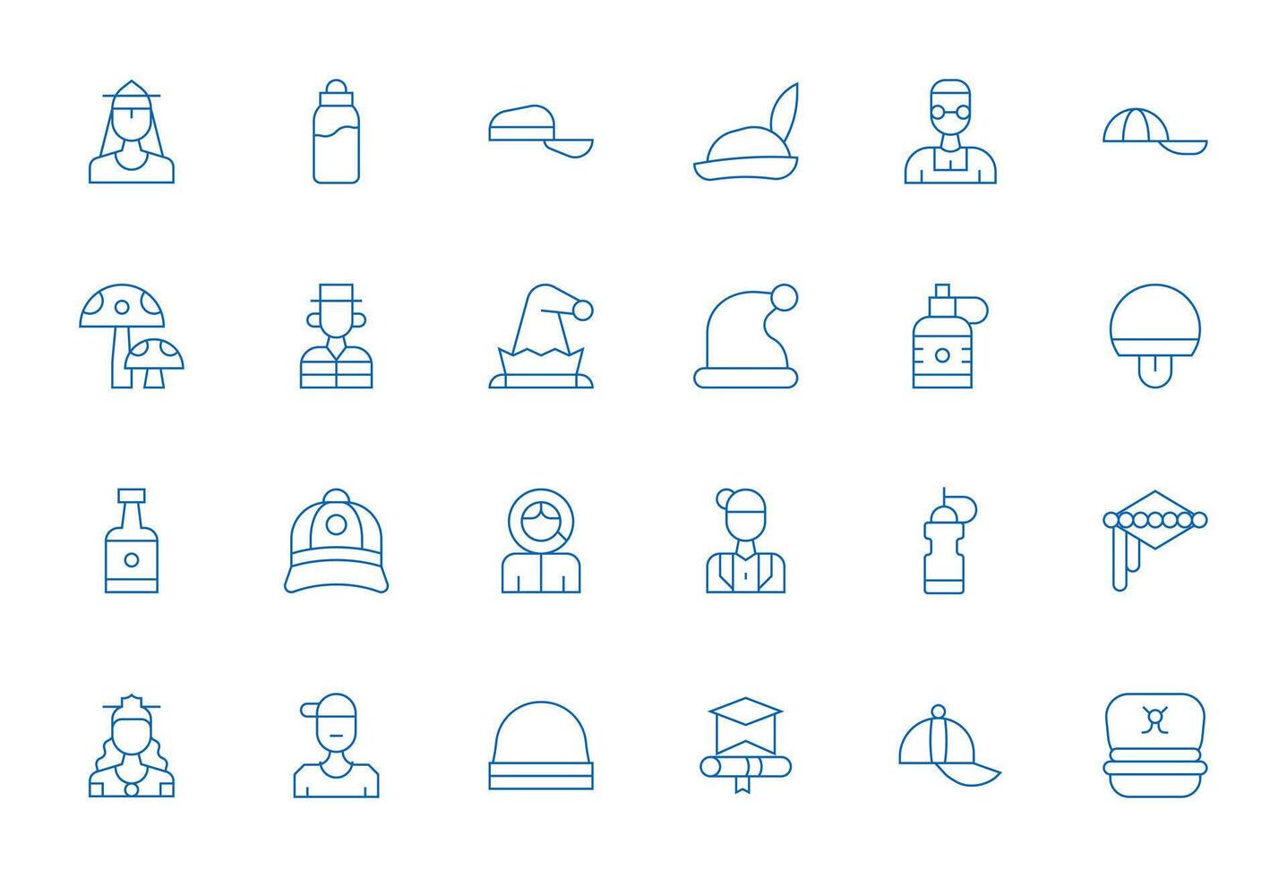 Cap PIXEL Perfect Set with 24 High Resolution Thin Line Icons vector