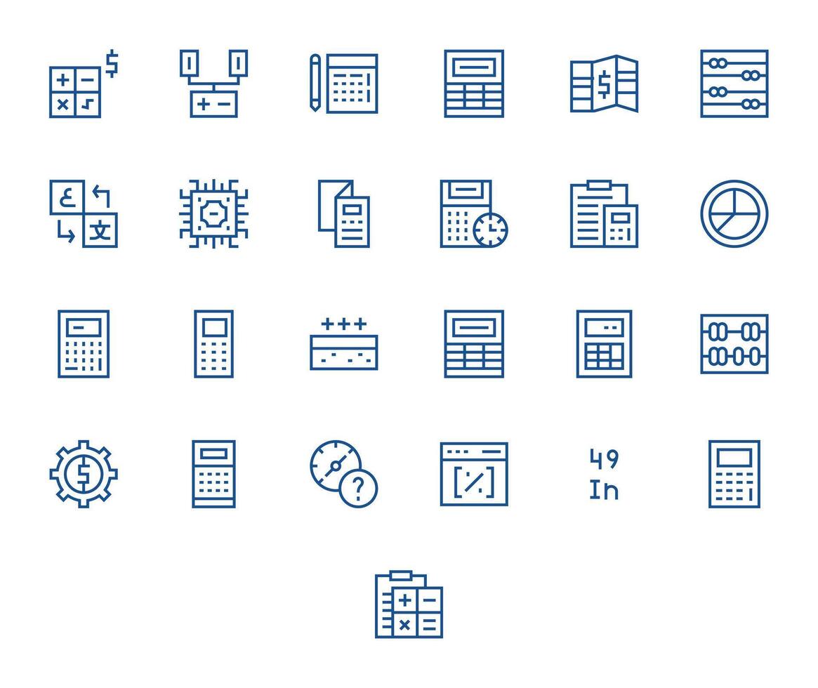 25 128x128 Regular Line Icons for Calculation with Grid Fitted precision vector