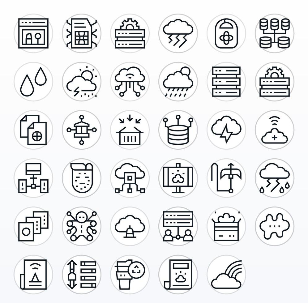 35 Regular Line Icons for Cloud in crisp 128x128 Pixel Aligned resolution vector