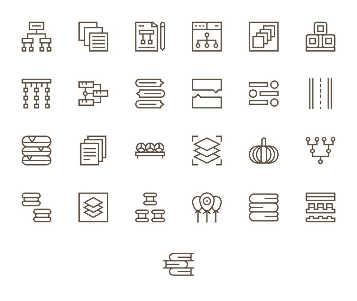 Regular Line Display Perfect Icons from Grouping Set with 25 64x64 Icons vector