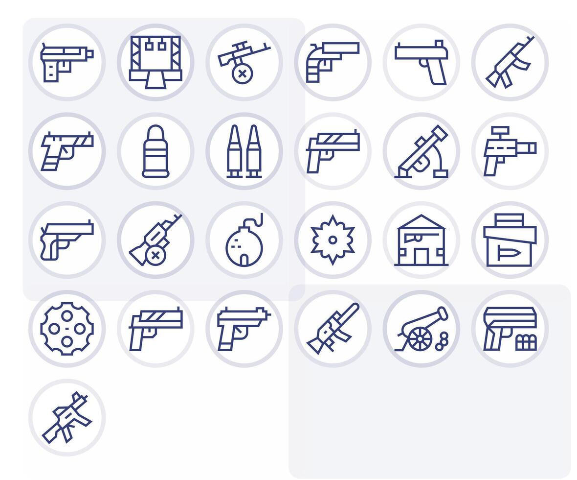 Firearm High Resolution Icon Pack with 25 Regular Line PIXEL Perfect Elements vector