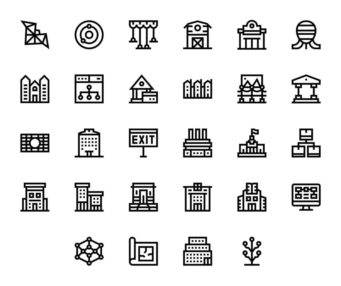 Bold Line PIXEL Perfect Icons from Structure Set with 28 64x64 Icons vector