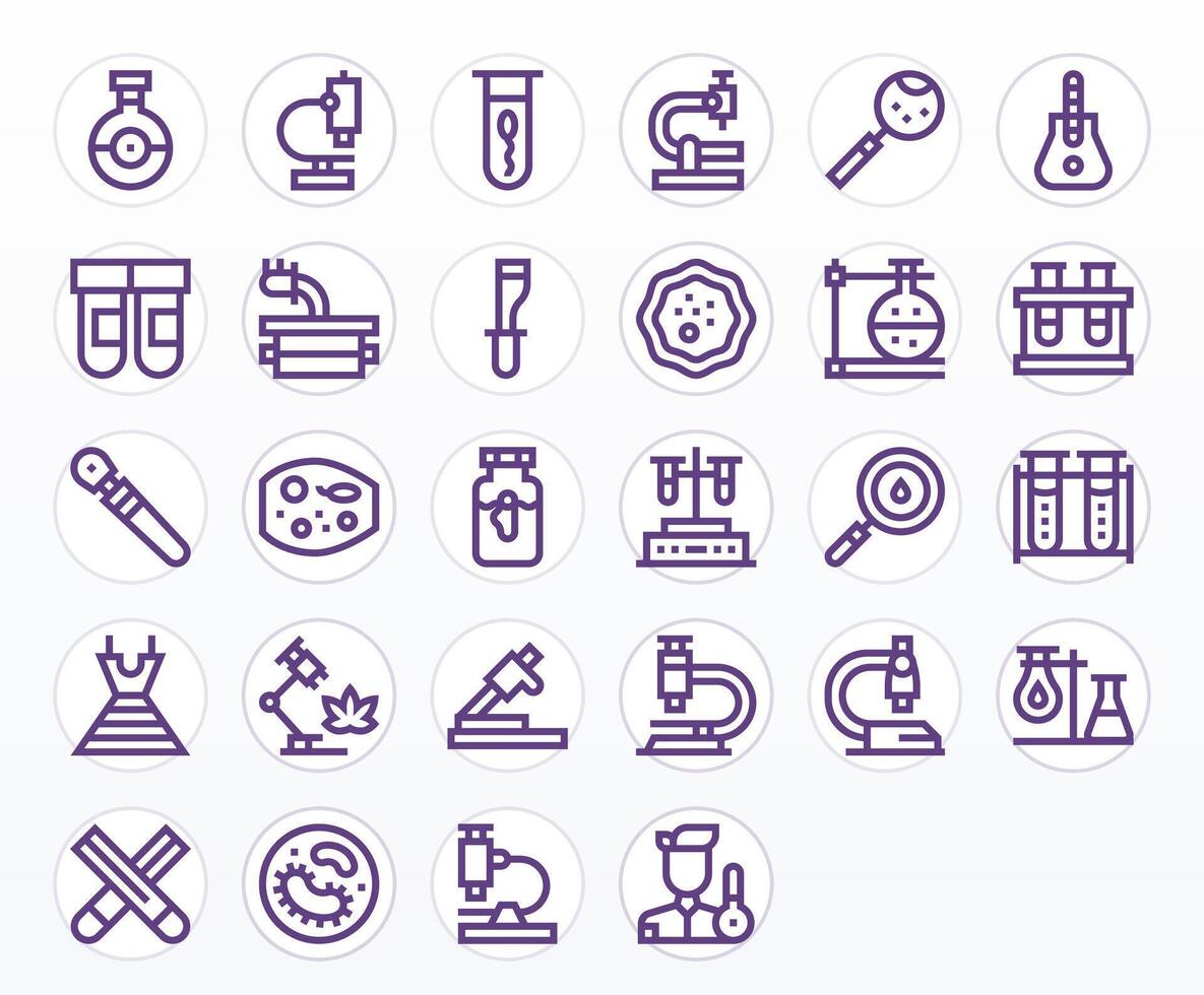 Microscope Icon Set with 28 Bold Line 256x256 Editable Graphics vector