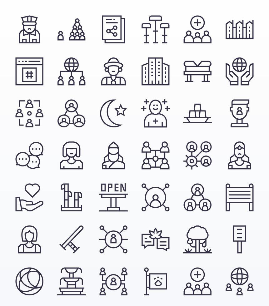 42 Regular Line Icons for Community in crisp High Resolution Grid Fitted resolution vector