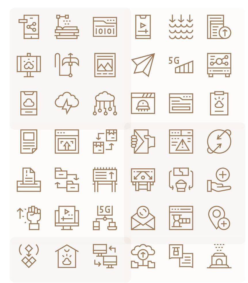 42 Regular Line Icons for Upload in crisp 64x64 Grid Fitted resolution vector