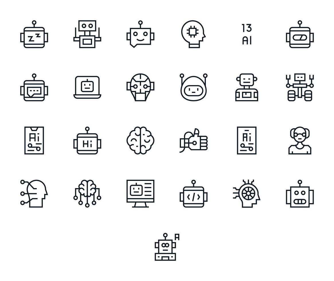 25 íconos para artificial inteligencia optimizado en píxel optimizado retina Listo regular línea resolución vector
