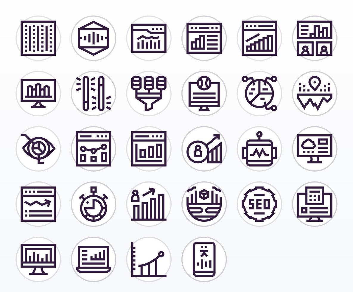 28 Pixel Optimized Icons themed around Analytics in High Resolution Bold Line format vector