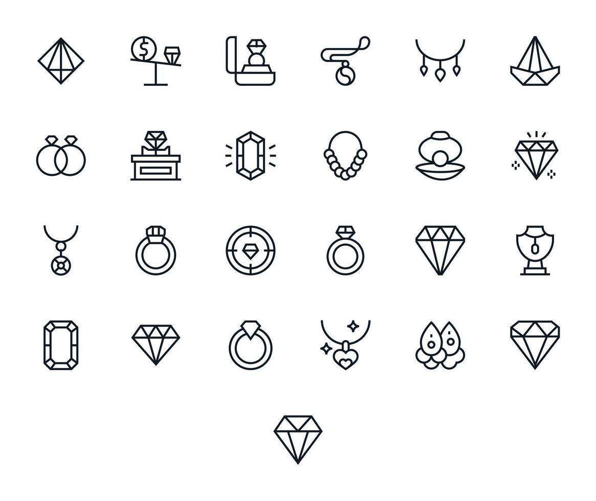Gemstone Complete Package with 25 Retina Ready Regular Line Pixel Optimized Icons vector