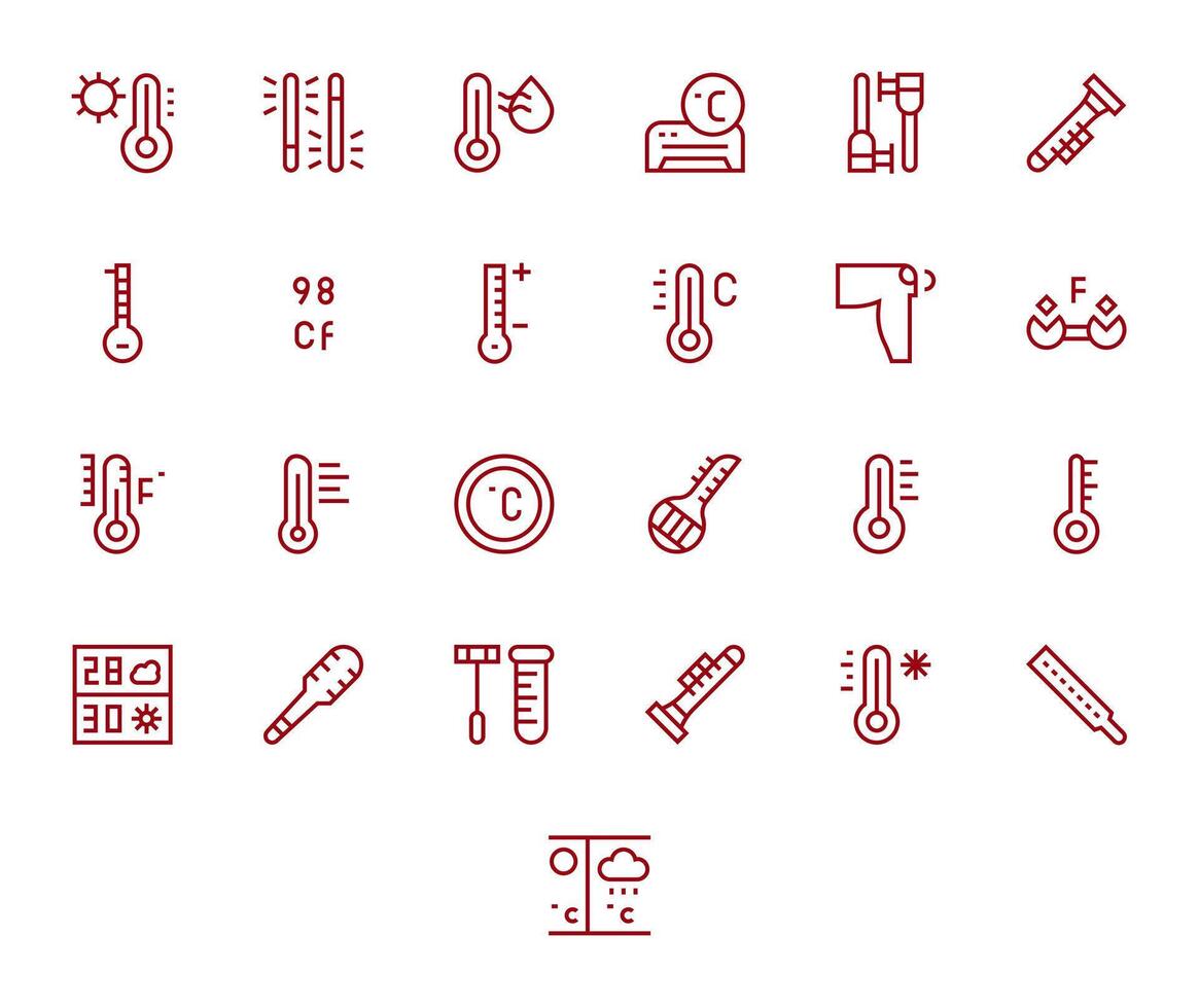 Celsius Grid Fitted Set with 25 High Resolution Regular Line Icons vector