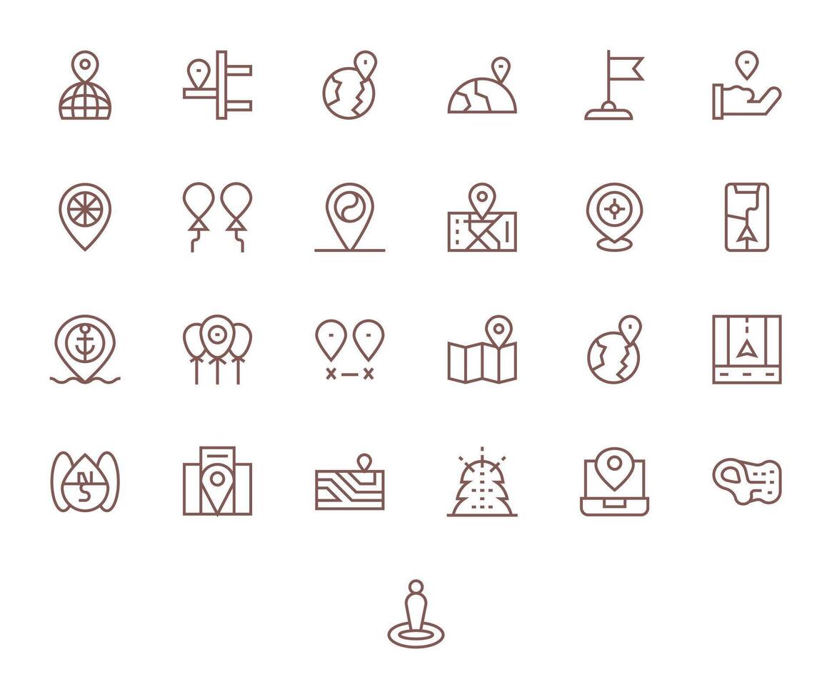 25 Icons inspired by Coordinates in Grid Fitted 256x256 Regular Line quality vector