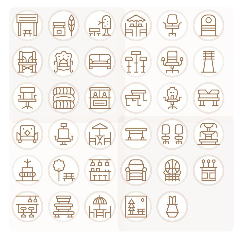 Seating High Resolution Icon Pack with 35 Regular Line Detail Enhanced Elements vector