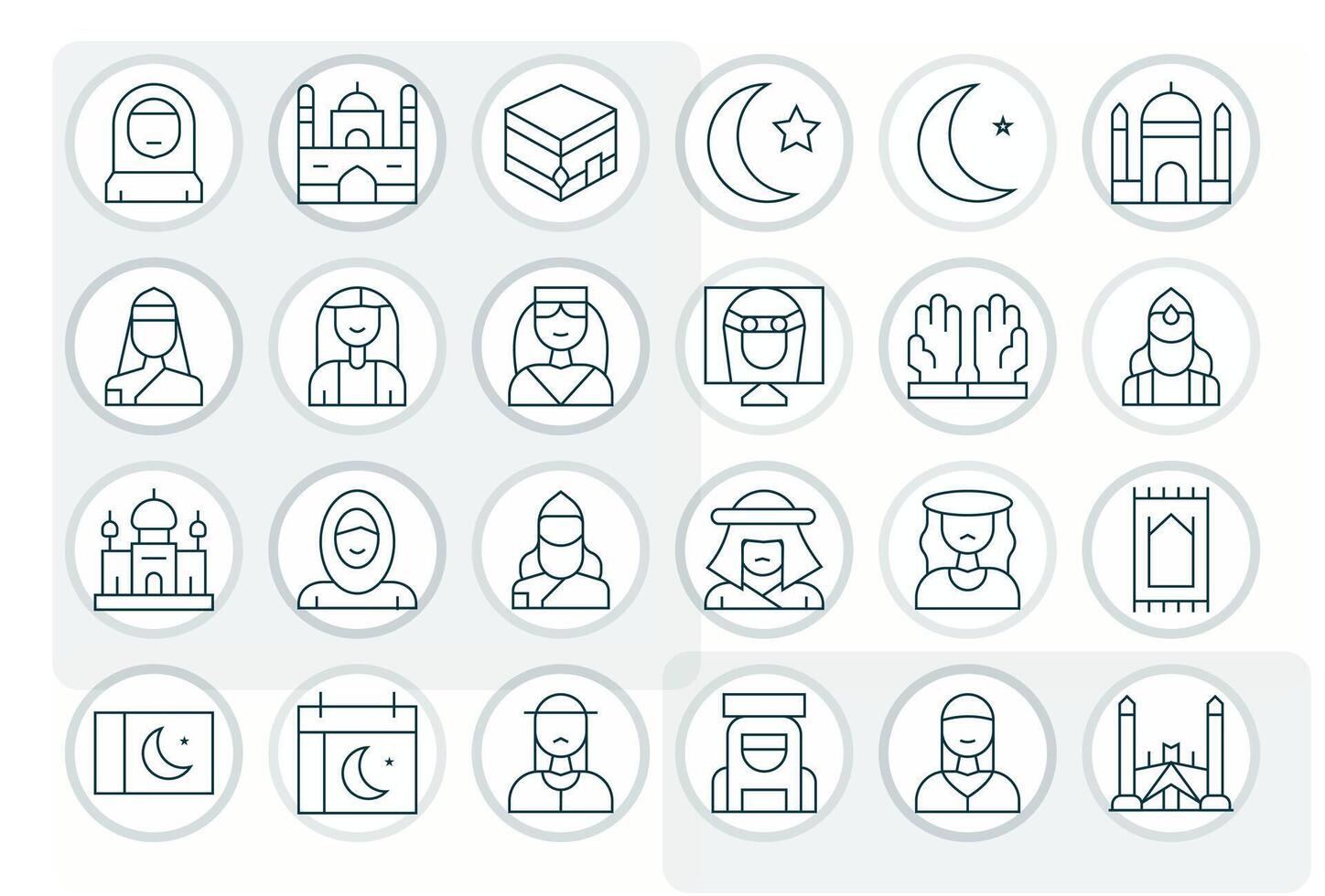 Muslim Comprehensive Bundle with 24 Pixel Optimized Thin Line Retina Ready Icons vector