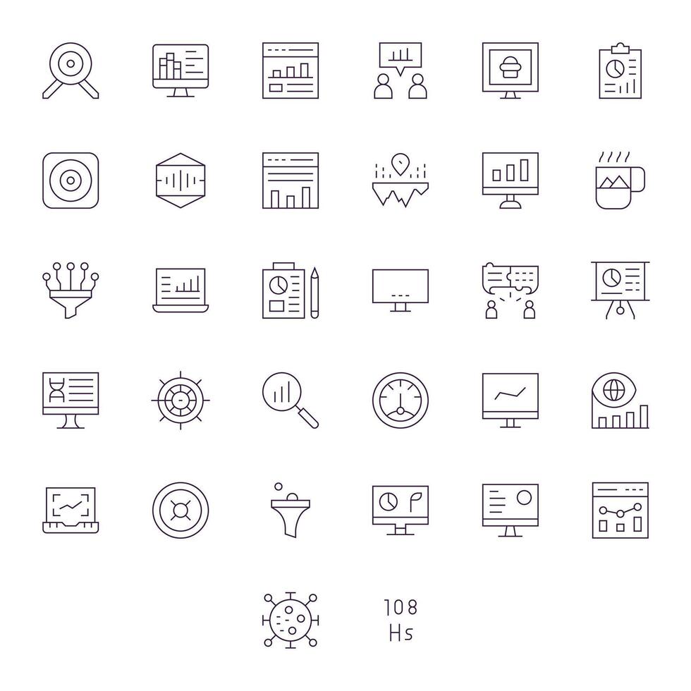 32 128x128 íconos para visualización en píxel optimizado Delgado línea formato vector