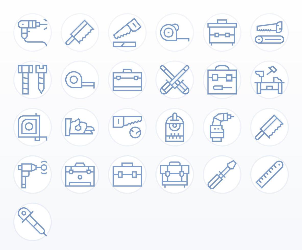 25 Regular Line Grid Fitted High Resolution Icons from Carpentry Suite vector