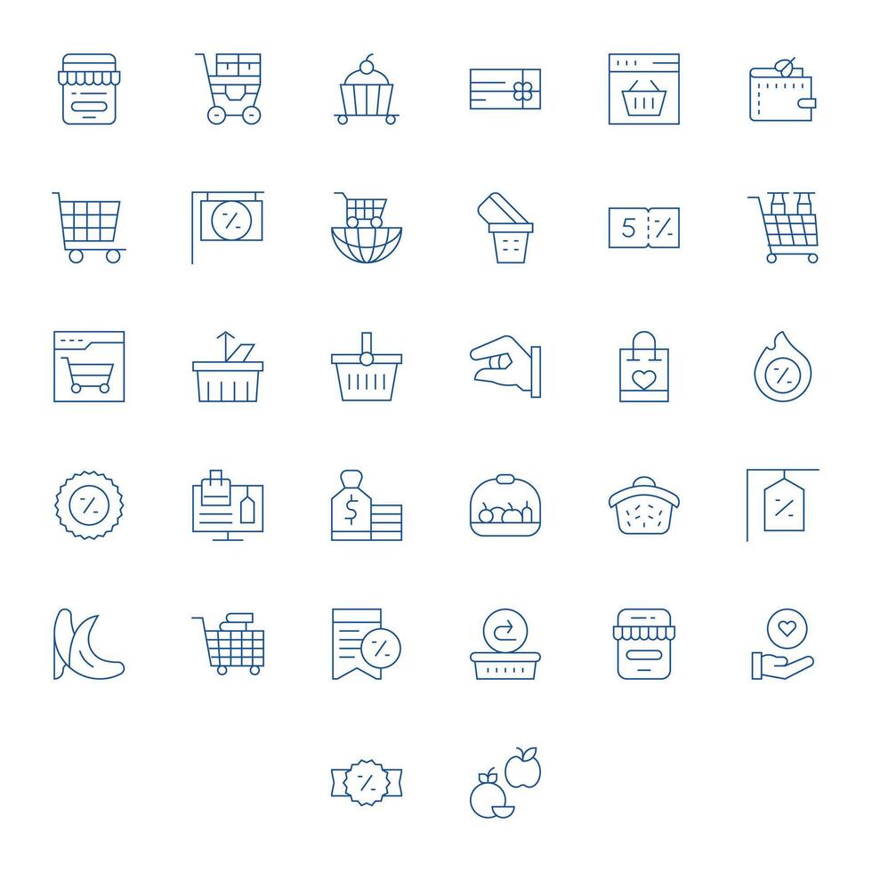 32 256x256 Delgado línea íconos optimizado para compras carro píxel alineado monitor vector