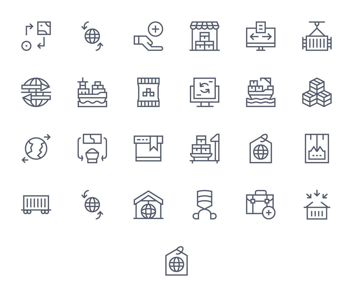 Import Icon Set with 25 Regular Line 128x128 Grid Fitted Graphics vector