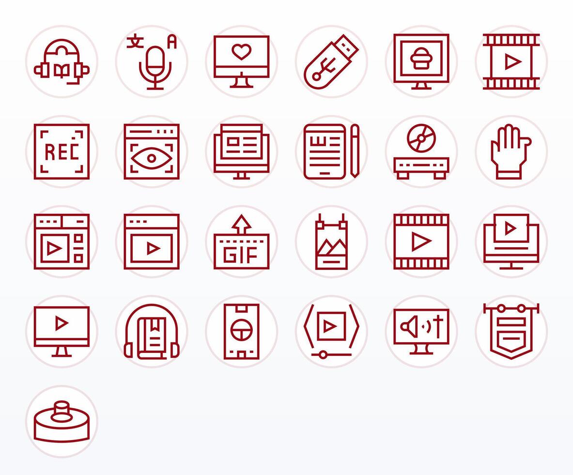 Digital Media Icon Toolkit featuring 25 Editable 128x128 Regular Line elements vector