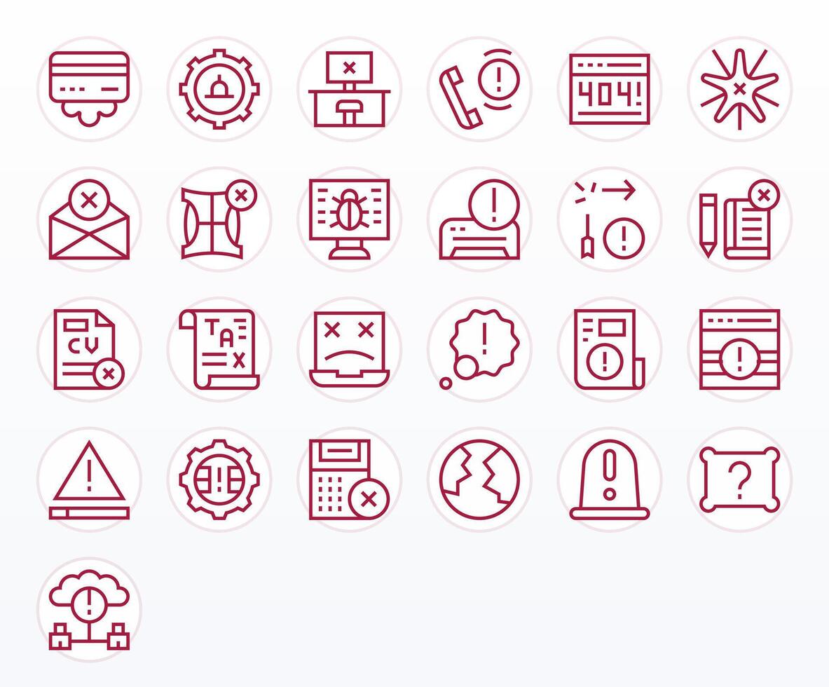25 128x128 Pixel Aligned Icons for Error in Regular Line Theme vector