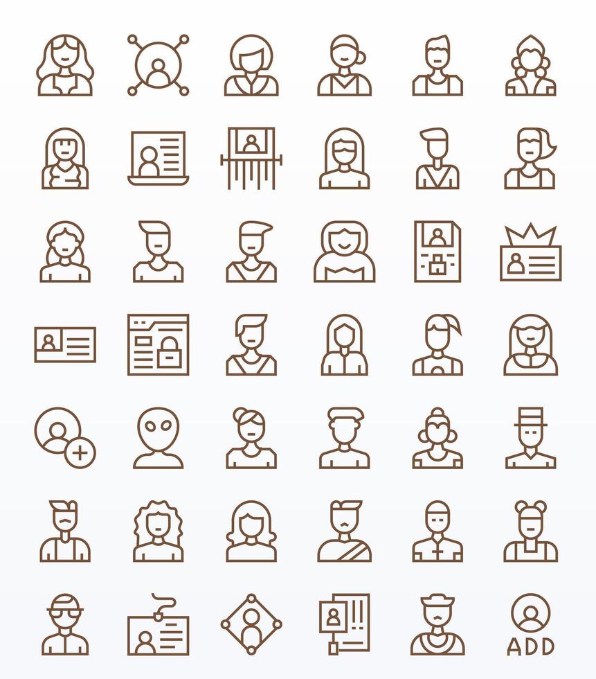 42 Icons for Member featuring Retina Ready Pixel Aligned Regular Line Graphics vector