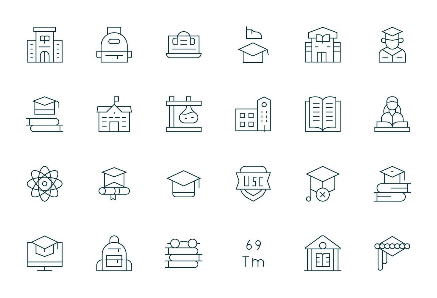 University Icon Set with 24 Thin Line Retina Ready Grid Fitted Graphics vector
