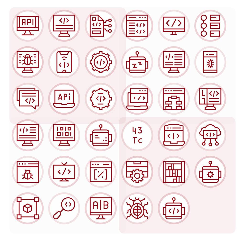 Programming Modern Collection with 35 Regular Line 128x128 Pixel Aligned Icons vector