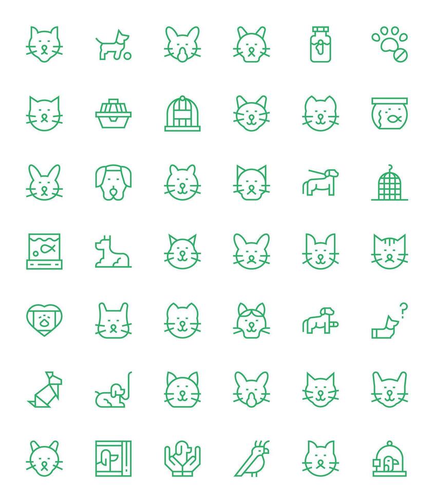 42 High Resolution Icons for Pet in Grid Fitted Regular Line Format vector