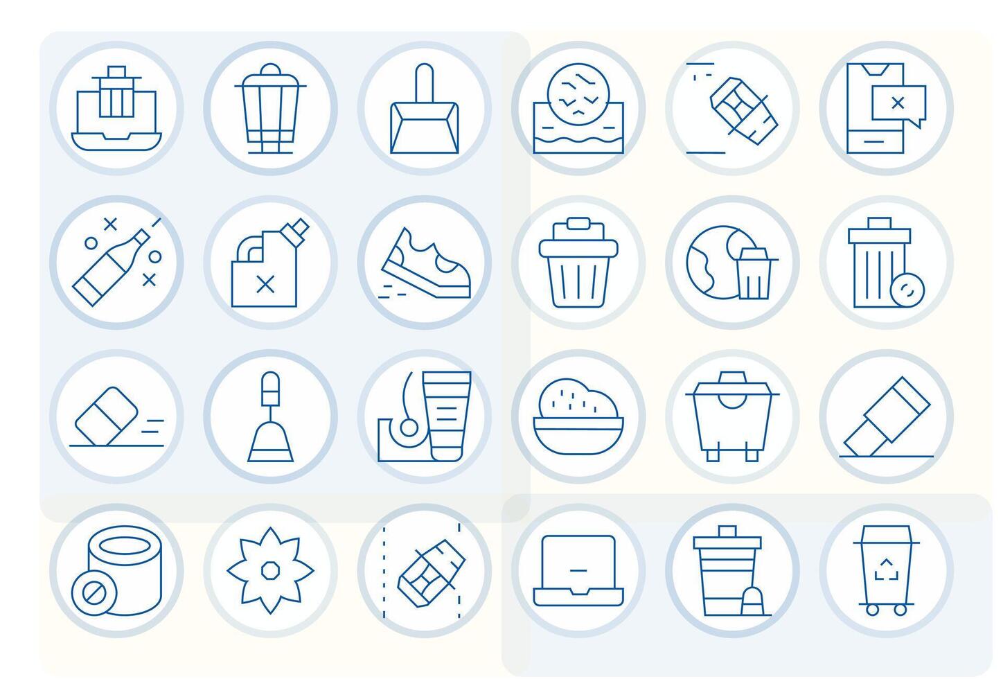 24 64x64 Icons for Trash in Grid Fitted Thin Line Format vector