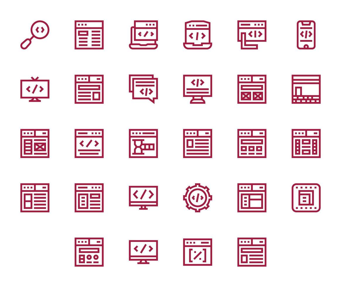 28 píxel alineado 256x256 íconos para css en elegante negrita línea diseño vector