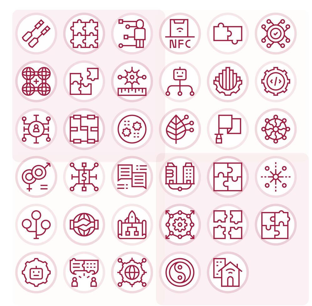 Integration Graphics Pack including 35 Regular Line 64x64 Pixel Aligned Icons vector