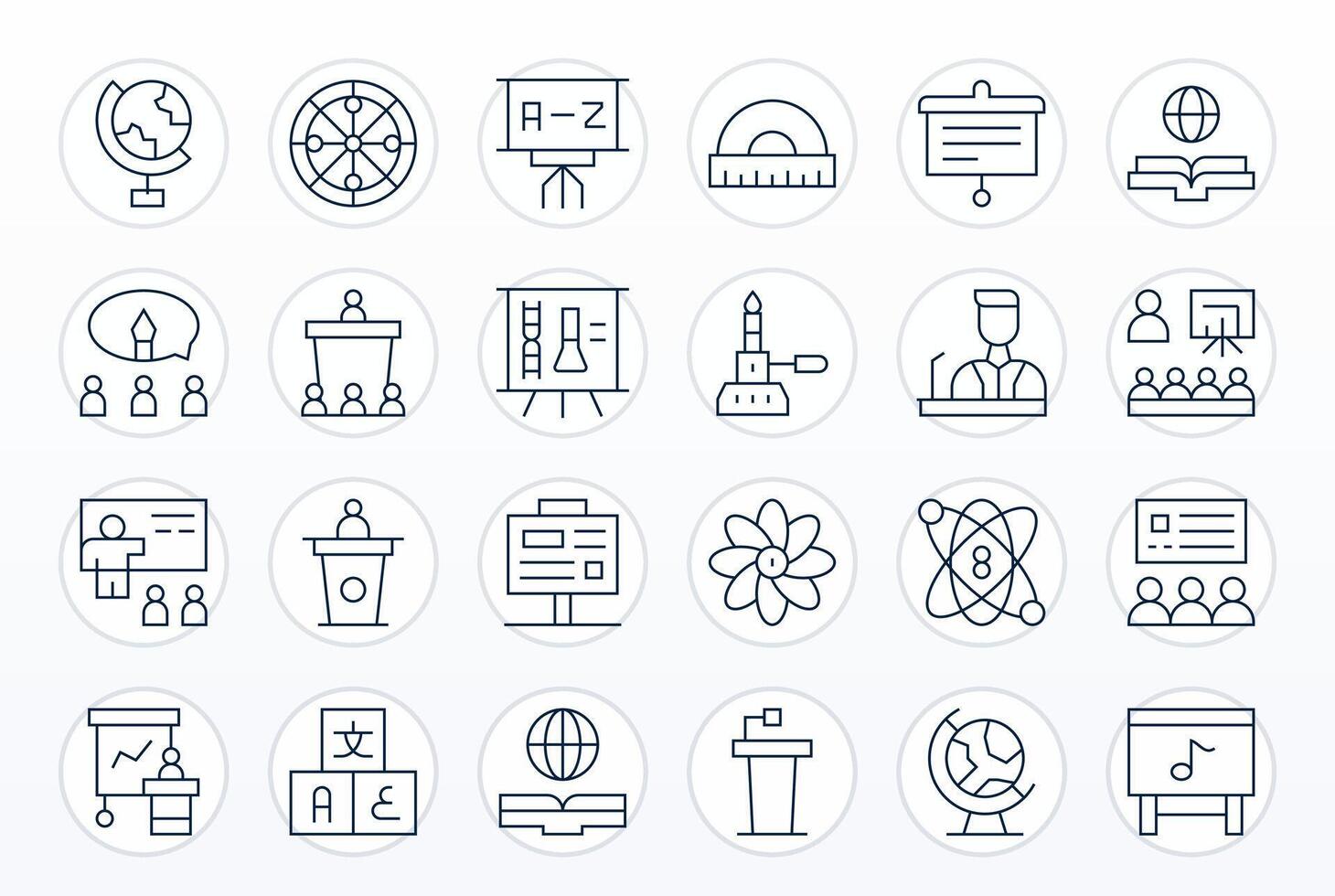 Teaching Premium Bundle with 24 High Resolution Grid Fitted Thin Line Icons vector