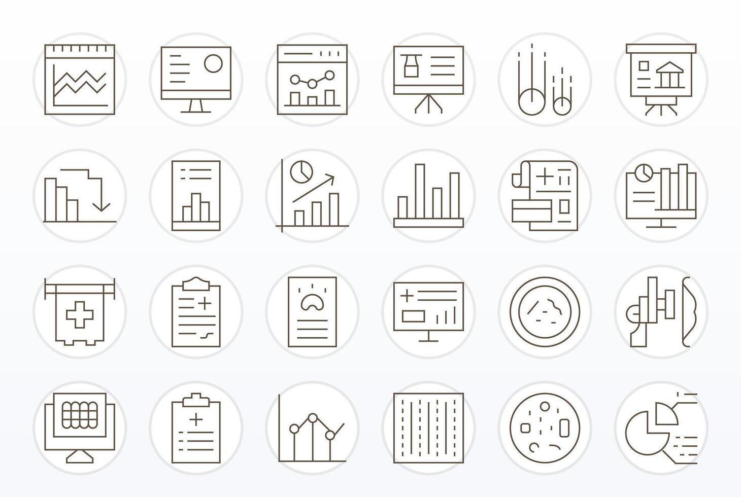 24 Thin Line Icons for Chart in crisp 256x256 Grid Fitted resolution vector