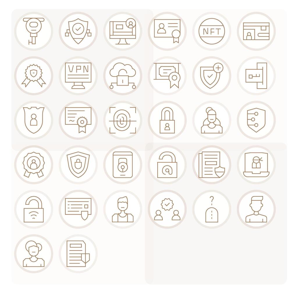 Authentication 64x64 Icon Pack with 32 Thin Line Pixel Optimized Elements vector