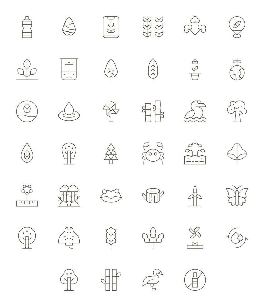 40 Pixel Aligned Icons themed around Ecology in High Resolution Thin Line format vector