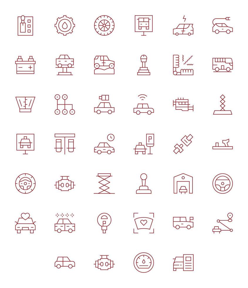 40 128x128 Thin Line Icons for Automobile with Pixel Optimized precision vector