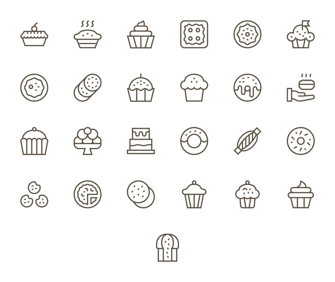 Baked Goods Comprehensive Bundle with 25 Display Perfect Regular Line High Resolution Icons vector