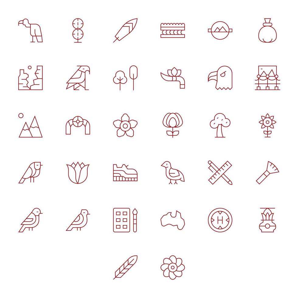 32 Icons for Contour optimized in Grid Fitted 128x128 Thin Line resolution vector