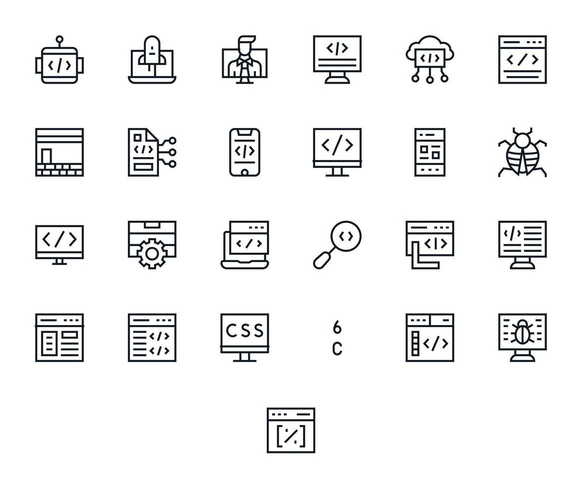 Coding Scalable Set featuring 25 Editable Regular Line 256x256 Icons vector