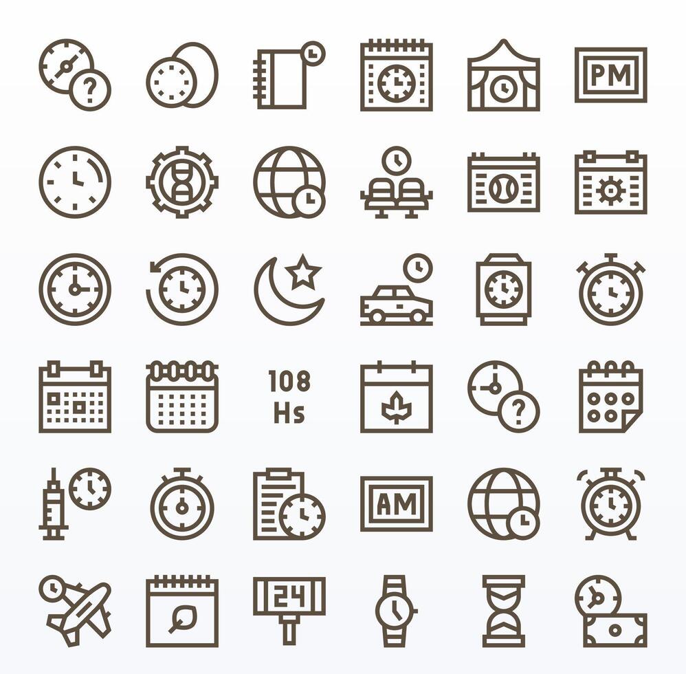 36 Bold Line Icons for Time in crisp High Resolution Pixel Optimized resolution vector