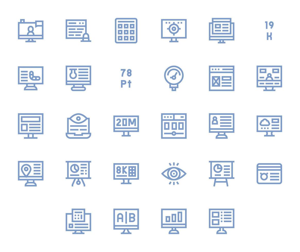 28 Bold Line Grid Fitted Icons tailored for Data Display Retina Ready interface vector