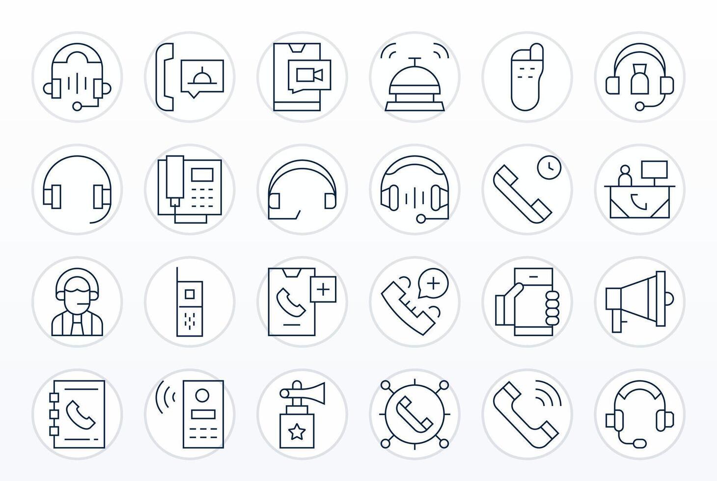 Call Icon Set with 24 Thin Line 64x64 Pixel Aligned Graphics vector