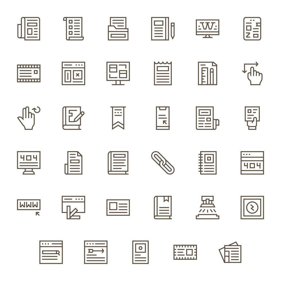 Page Icon Set with 35 Regular Line 64x64 Display Perfect Graphics vector