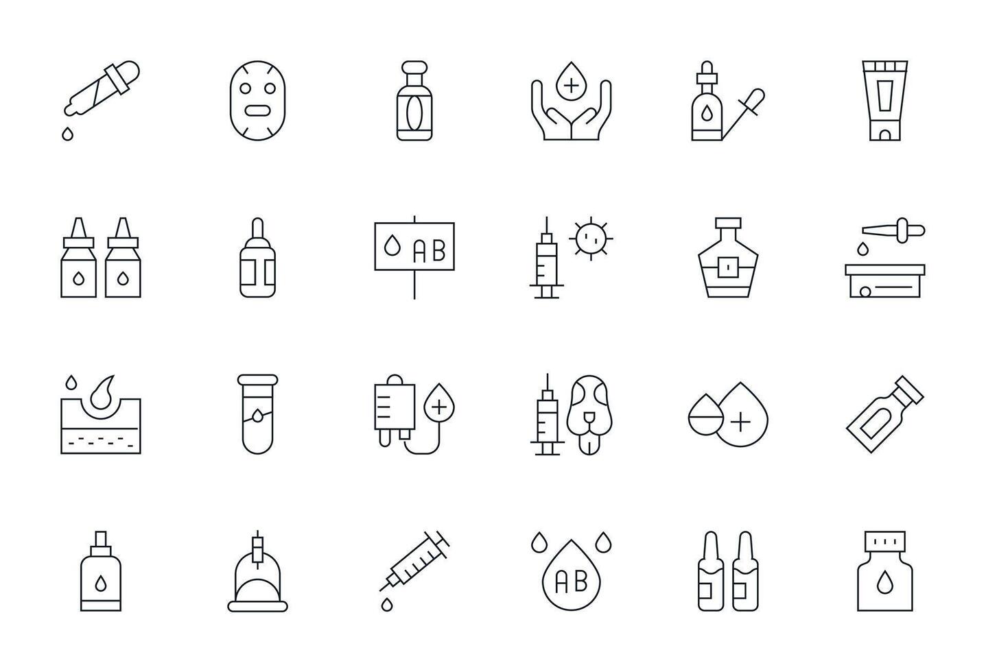 24 256x256 Icons for Serum in Pixel Optimized Thin Line Format vector