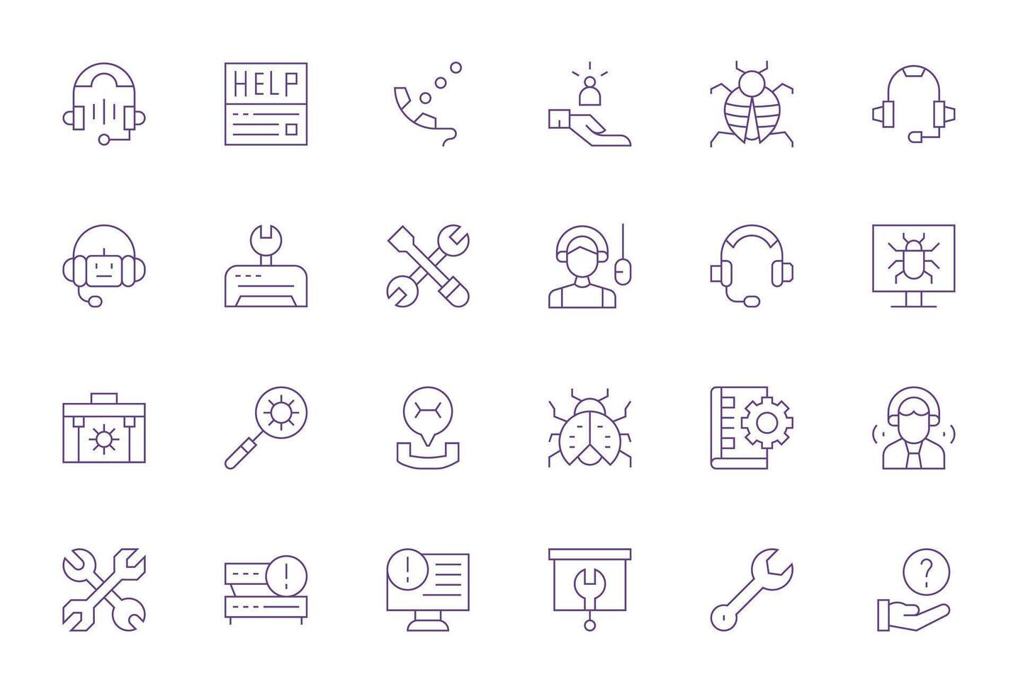 24 Icons for Technical Support featuring 64x64 Editable Thin Line Graphics vector