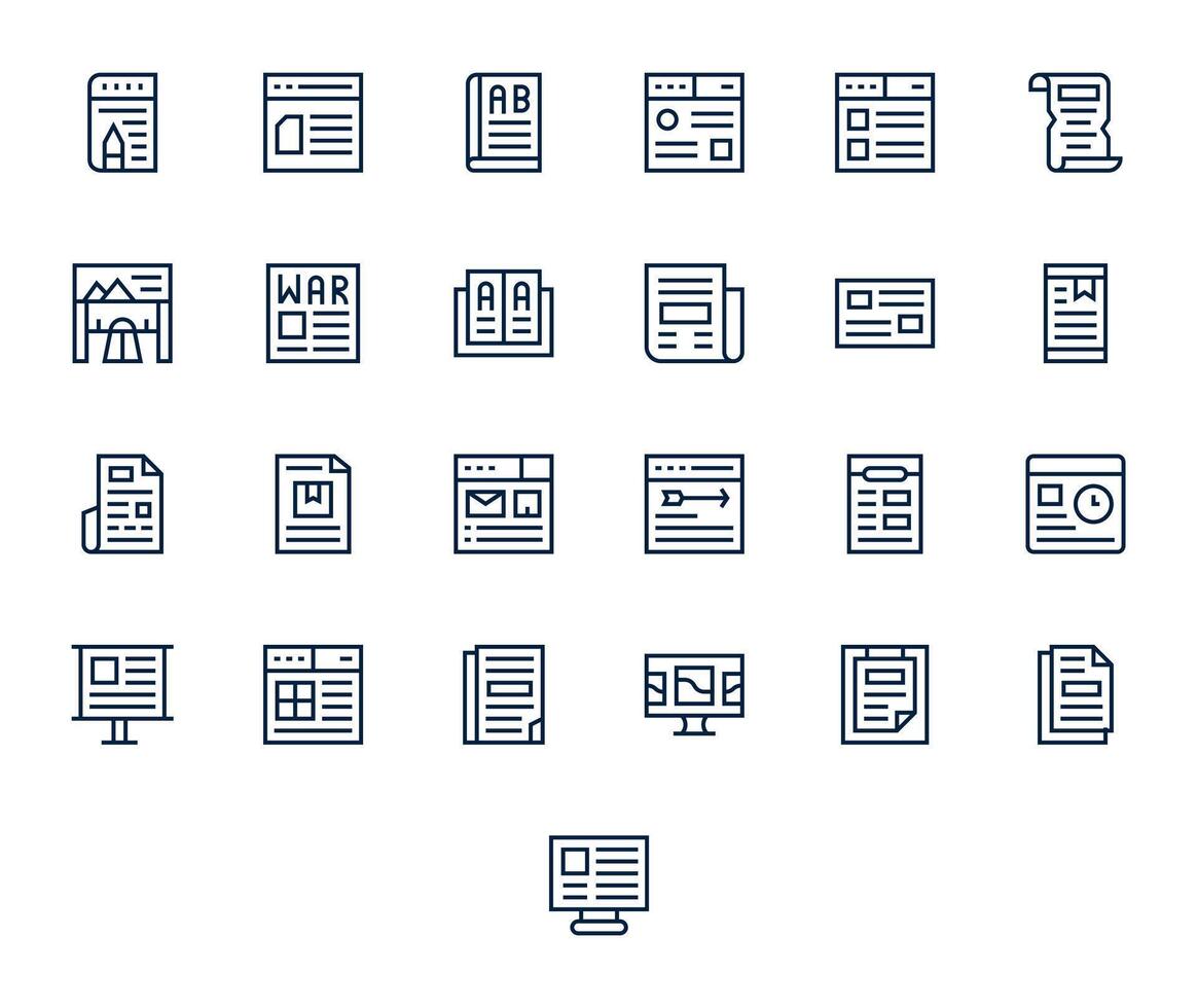 Article Icon Toolkit featuring 25 Grid Fitted 128x128 Regular Line elements vector