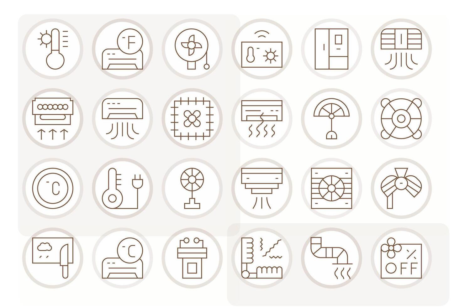 Cooling Scalable Set featuring 24 Detail Enhanced Thin Line High Resolution Icons vector