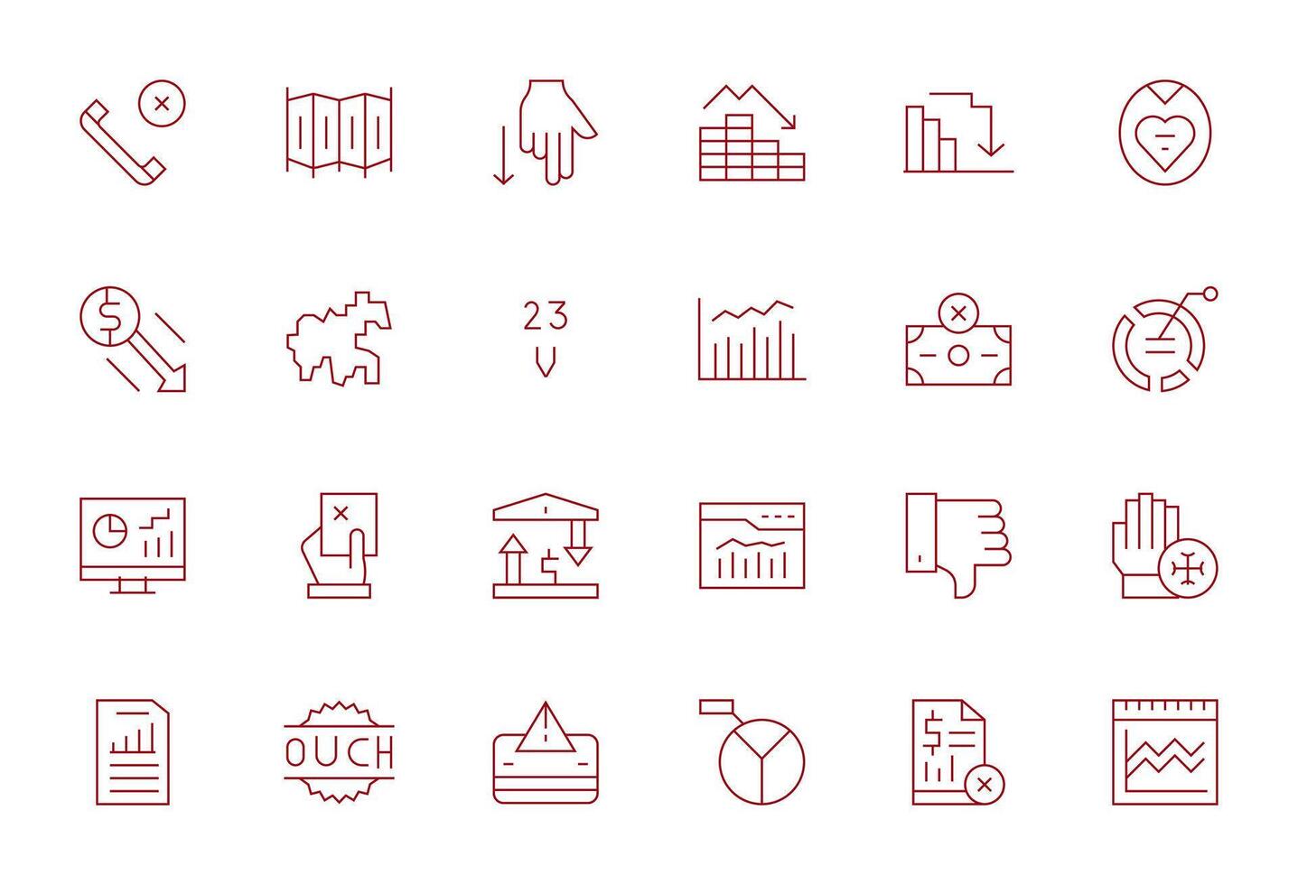 24 Thin Line Pixel Aligned Icons for Decline Graphics vector