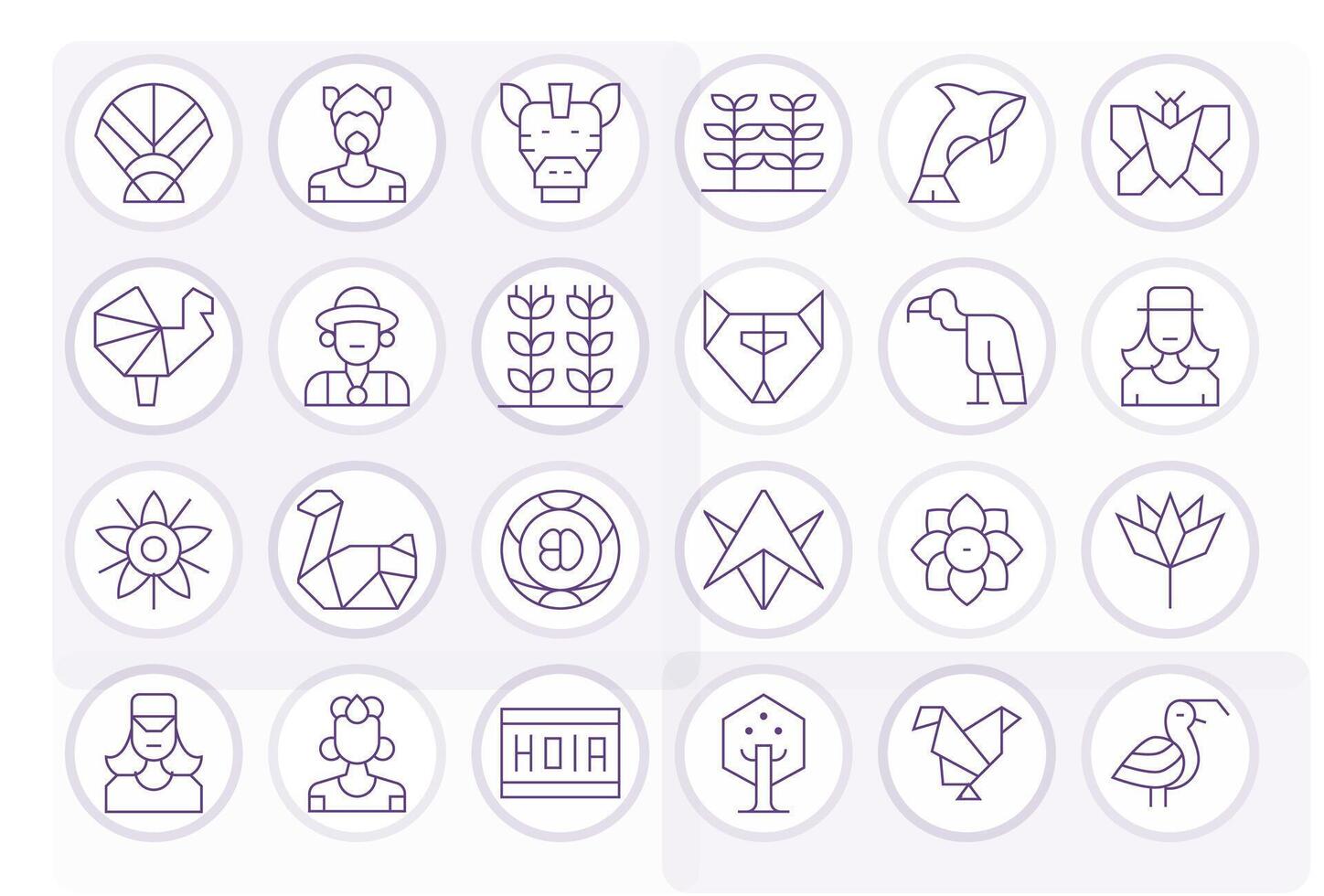24 Grid Fitted Icons themed around Stylized in High Resolution Thin Line format vector