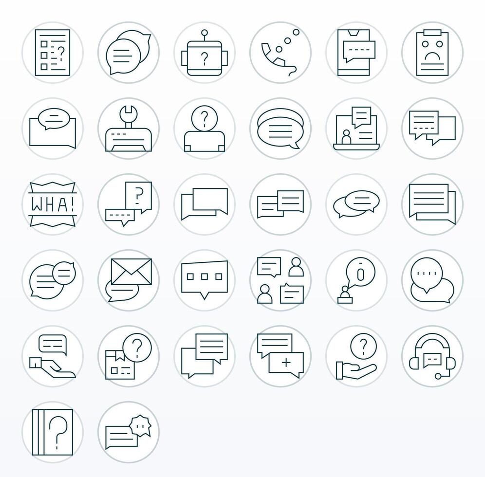 Support Request Design Icons featuring 32 PIXEL Perfect Thin Line Style vector